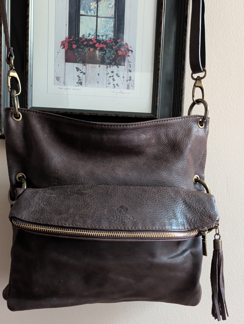 I Medici Firenze Leather Crossbody & Shoulder Bag in Dark Brown Made In Italy